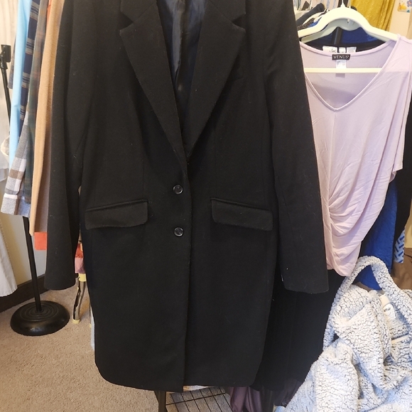 Liz Claiborne Charcoal Vintage WoolTrench Coat, Black - Picture 7 of 10